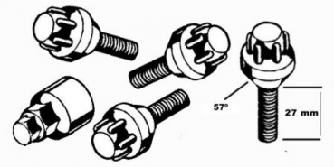 Felgensicherung (4 Stück)   M12 X 1.5 Gewinde 27mm Bund 57°