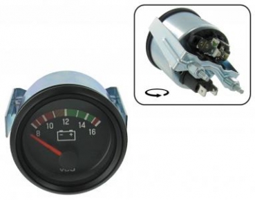 Voltmeter   8-16 volt, Ø 52 mm (VDO).   12 volt