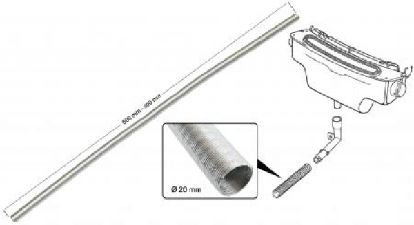 Ablaufschlauch Frischluftkasten Aluminium Ø20 x 600-900 mm. Käfer 1200-1300-1500 8.1967 und später